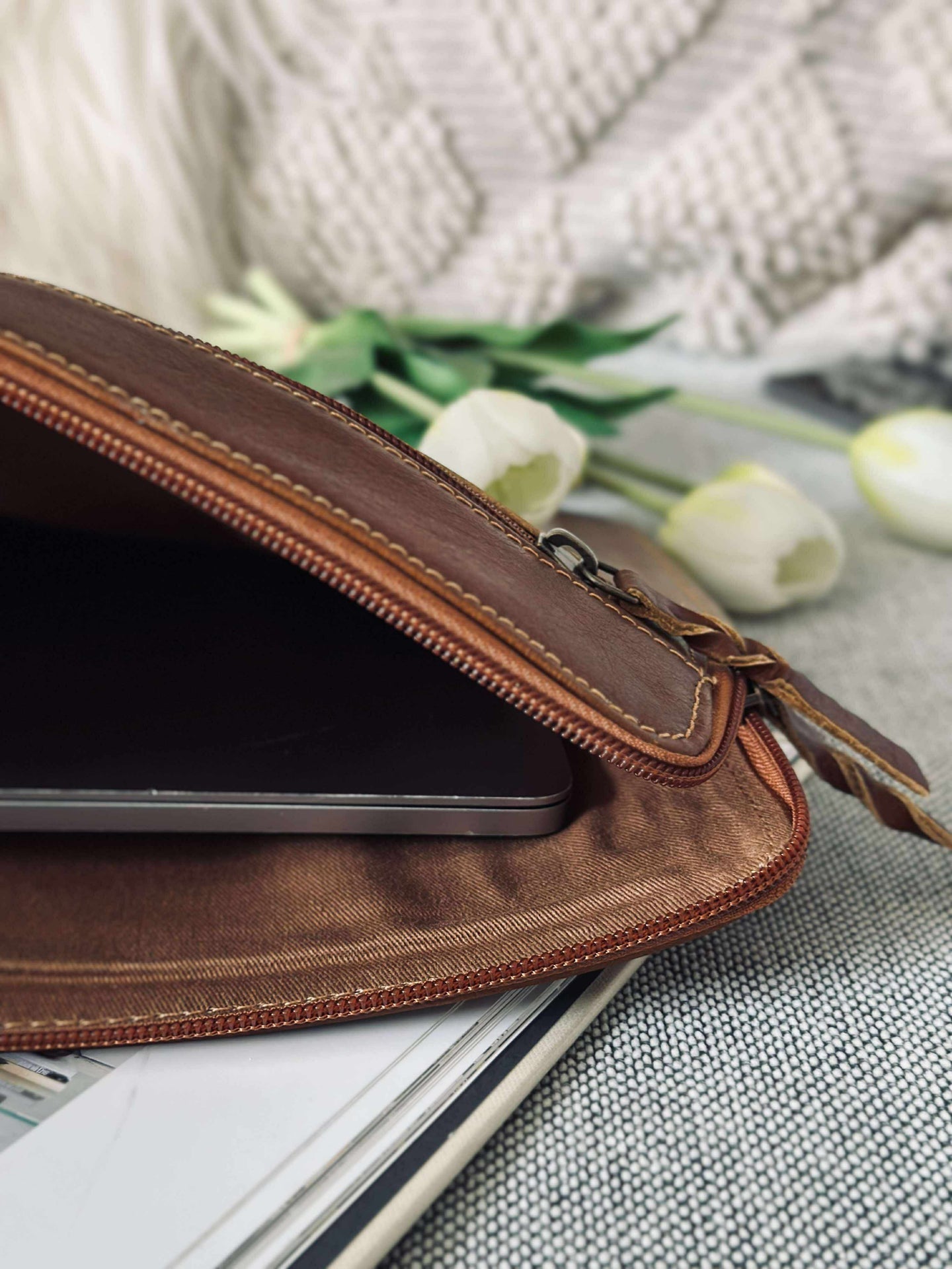 Laptopsleeve - Cognac buffelläder