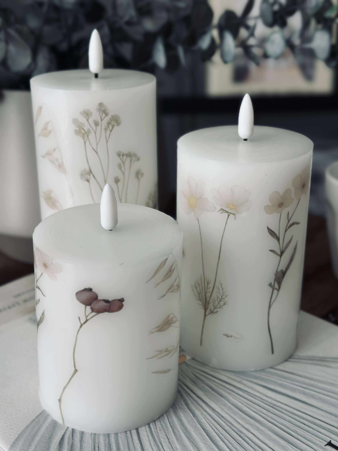 LED blockljus FLOWER – Set med 3 st och fjärrkontroll