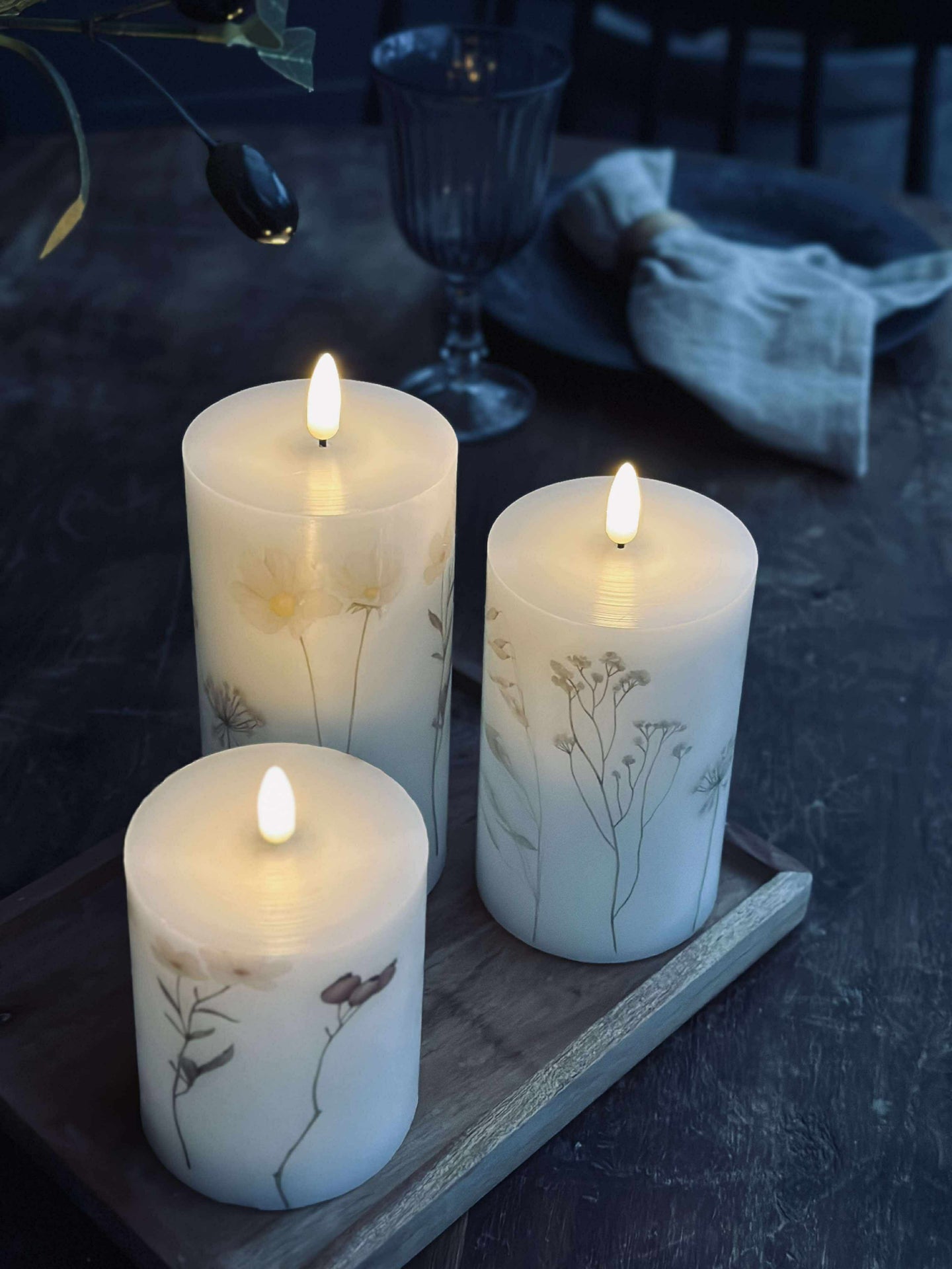 LED blockljus FLOWER – Set med 3 st och fjärrkontroll