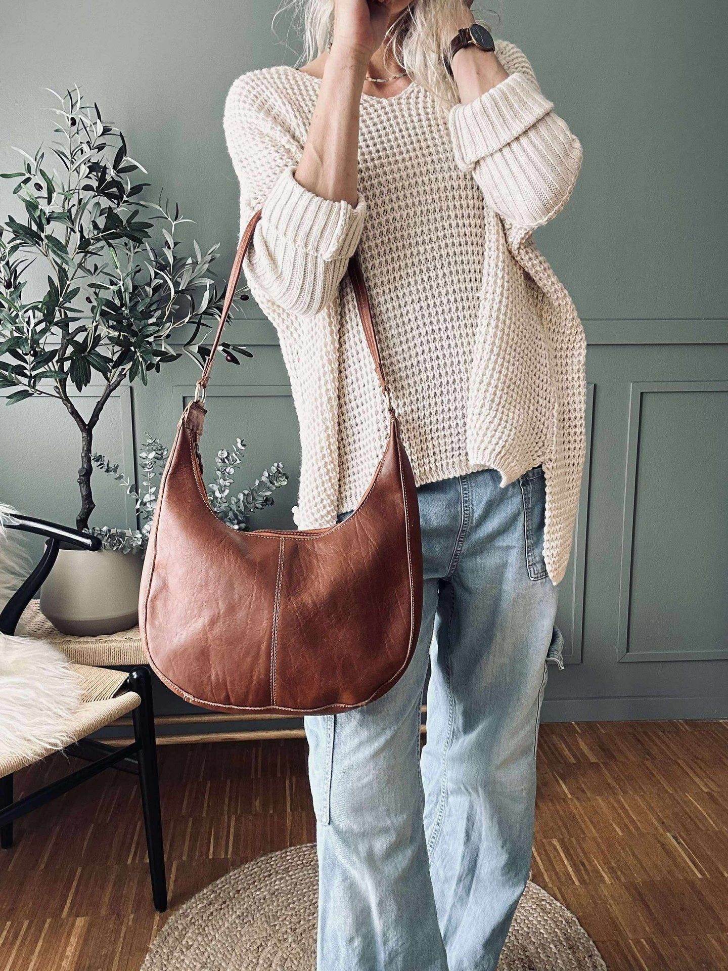 Stickad MILLE beige – Onesize