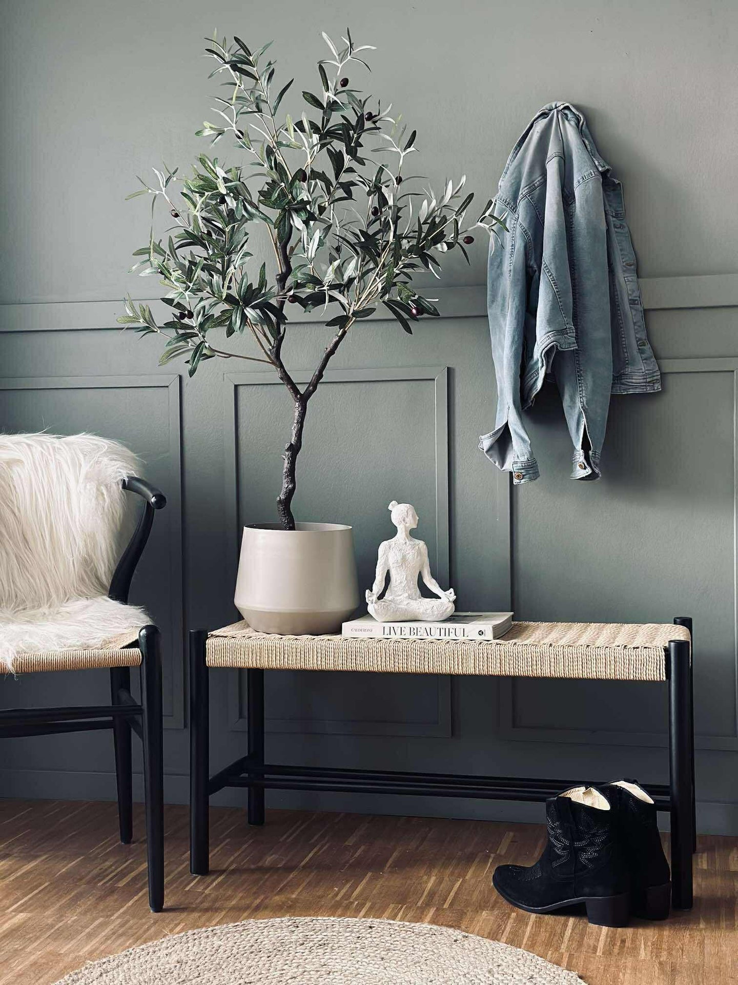 Bänk bok Svart / natur - 90 cm