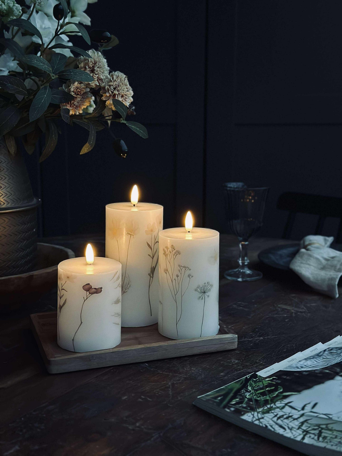 LED blockljus FLOWER – Set med 3 st och fjärrkontroll