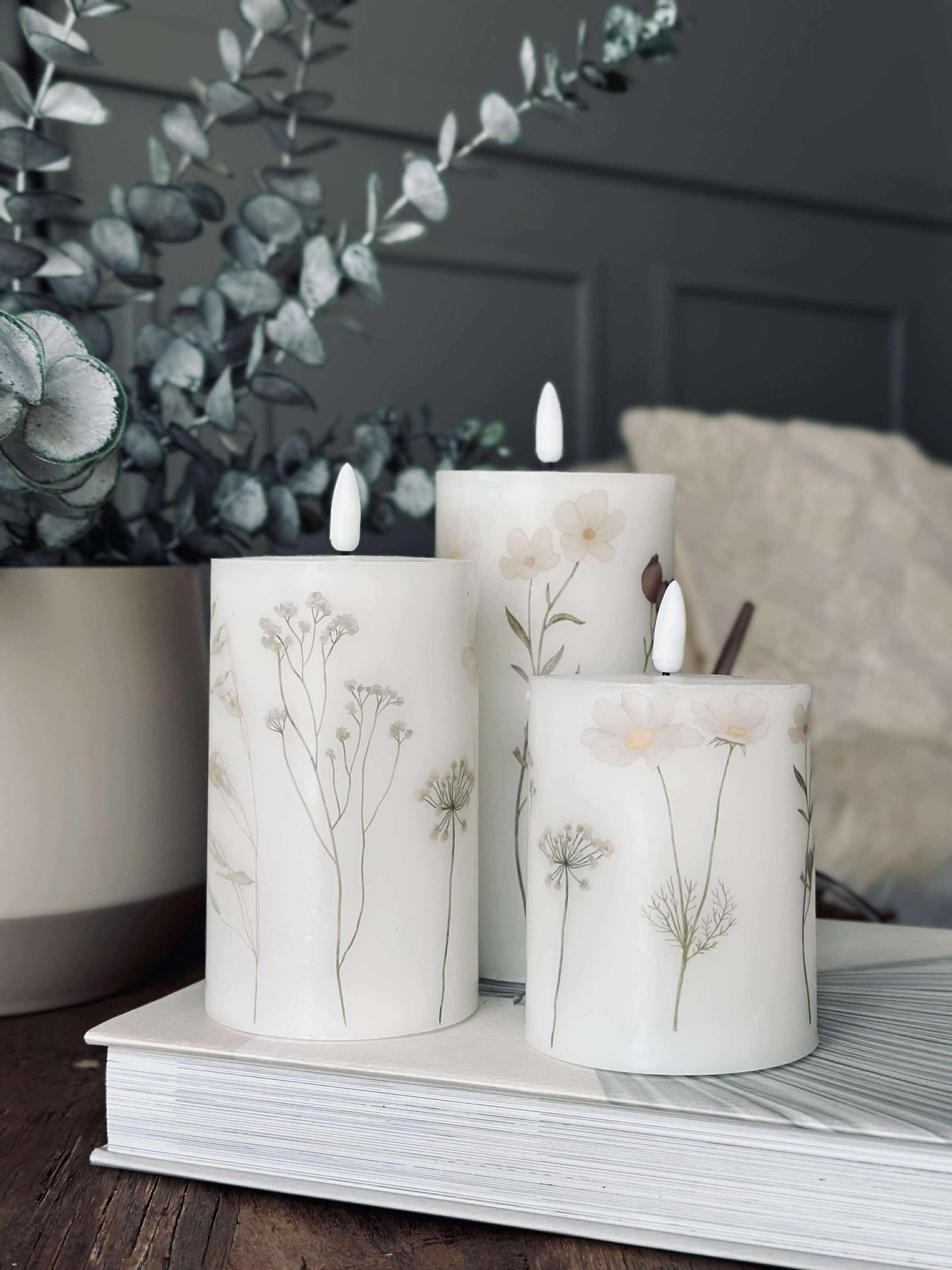 LED blockljus FLOWER – Set med 3 st och fjärrkontroll