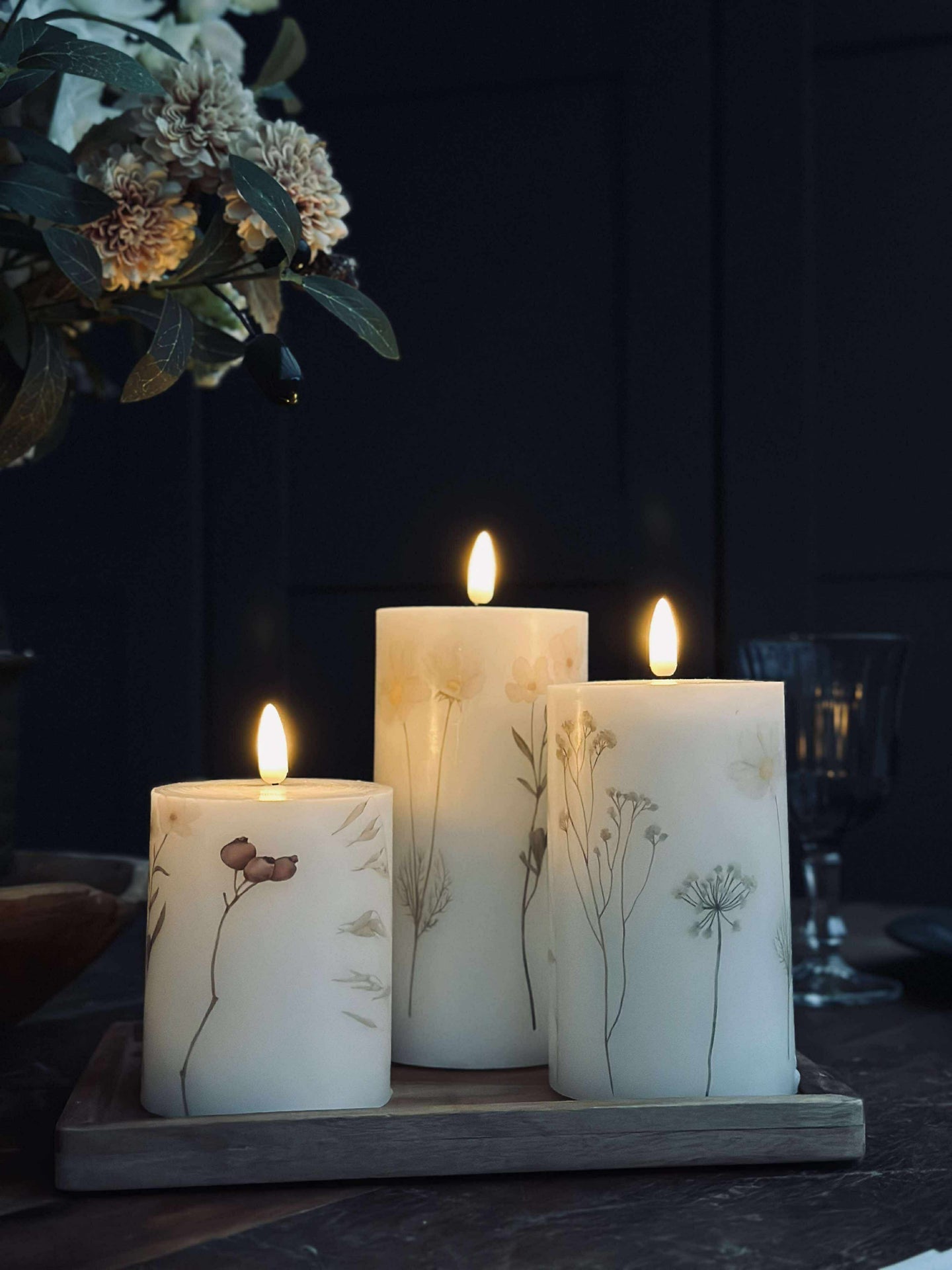LED blockljus FLOWER – Set med 3 st och fjärrkontroll