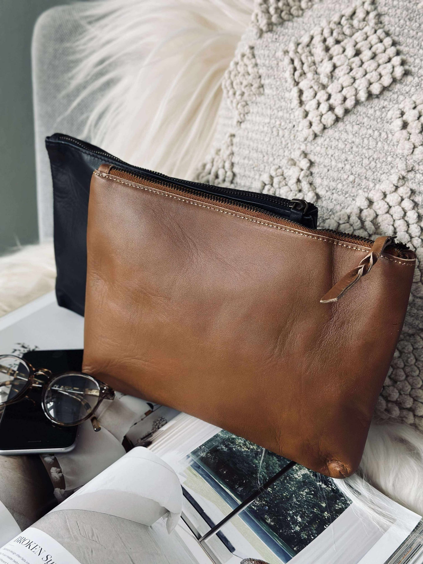 Kosmetikkväska / Clutch - Cognacläder