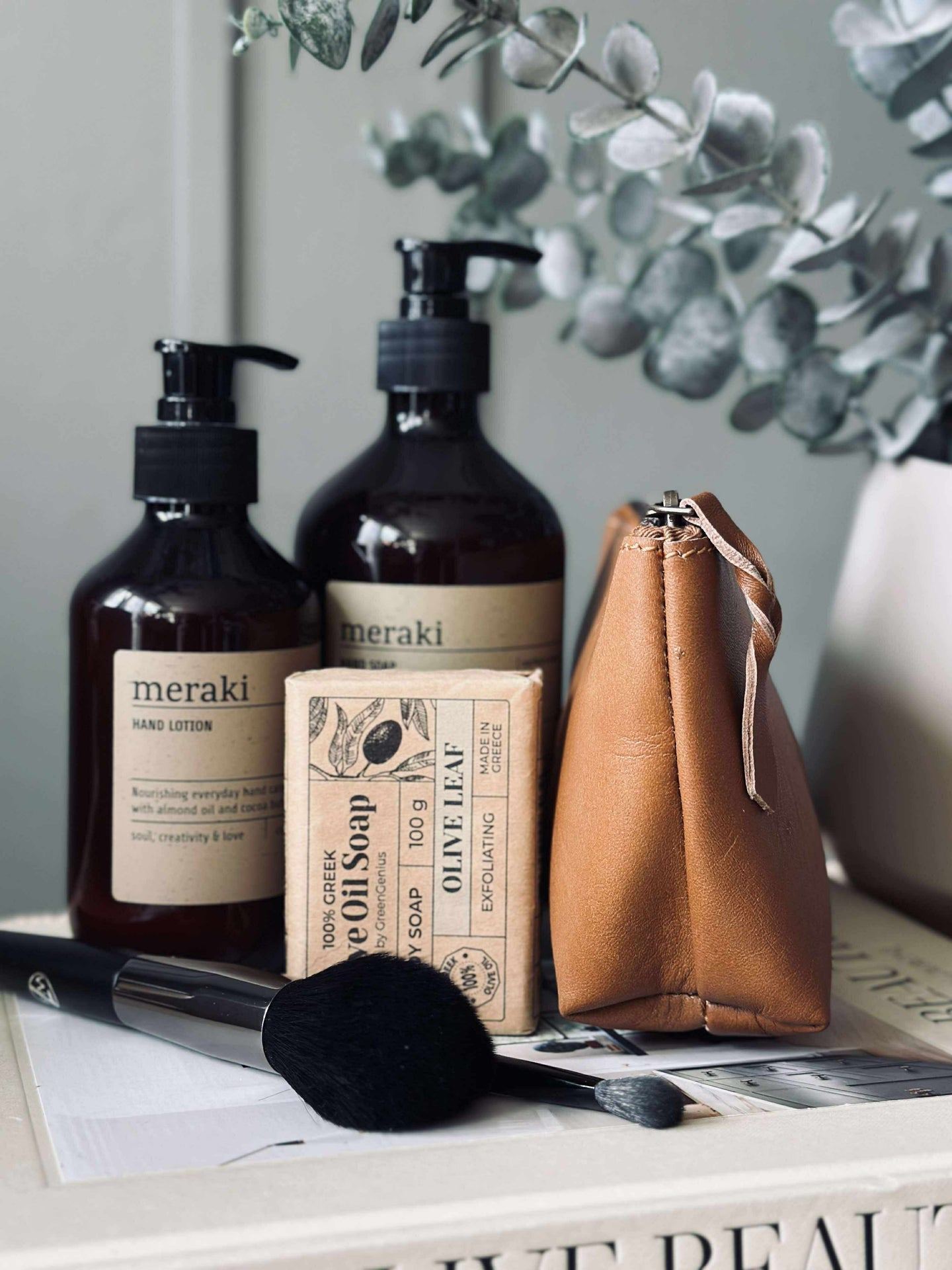 Kosmetikkpåse - Cognacläder