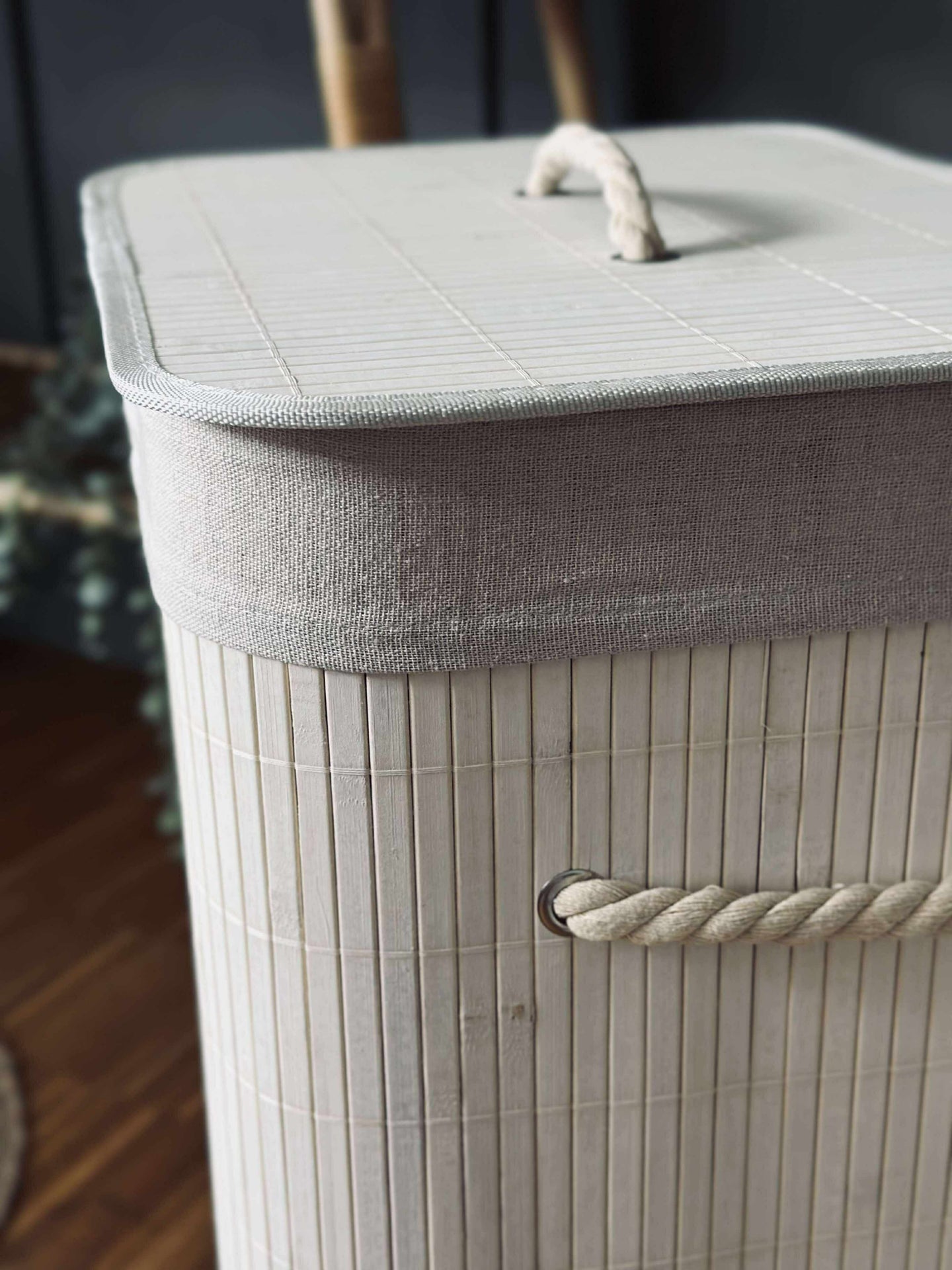 Tvättkorg i bambu - Vit