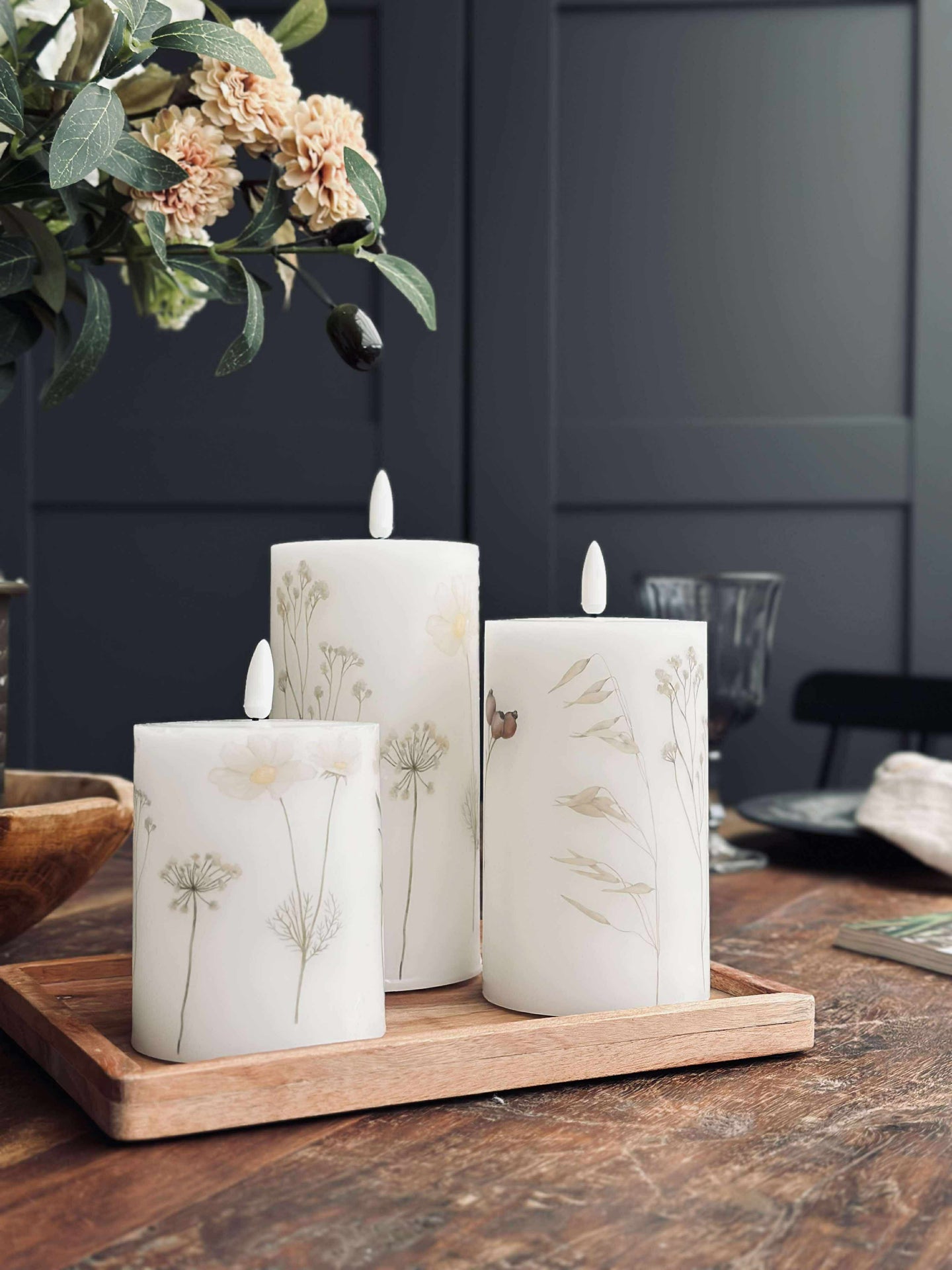 LED blockljus FLOWER – Set med 3 st och fjärrkontroll