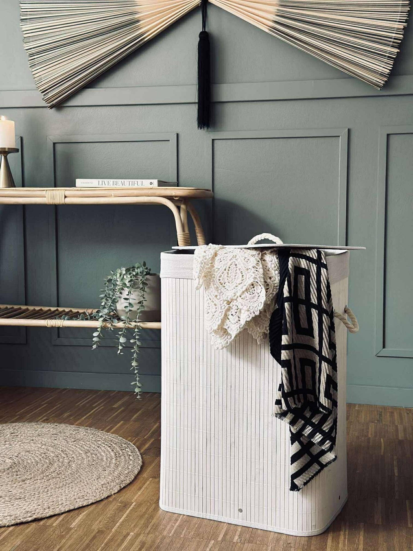 Tvättkorg i bambu - Vit