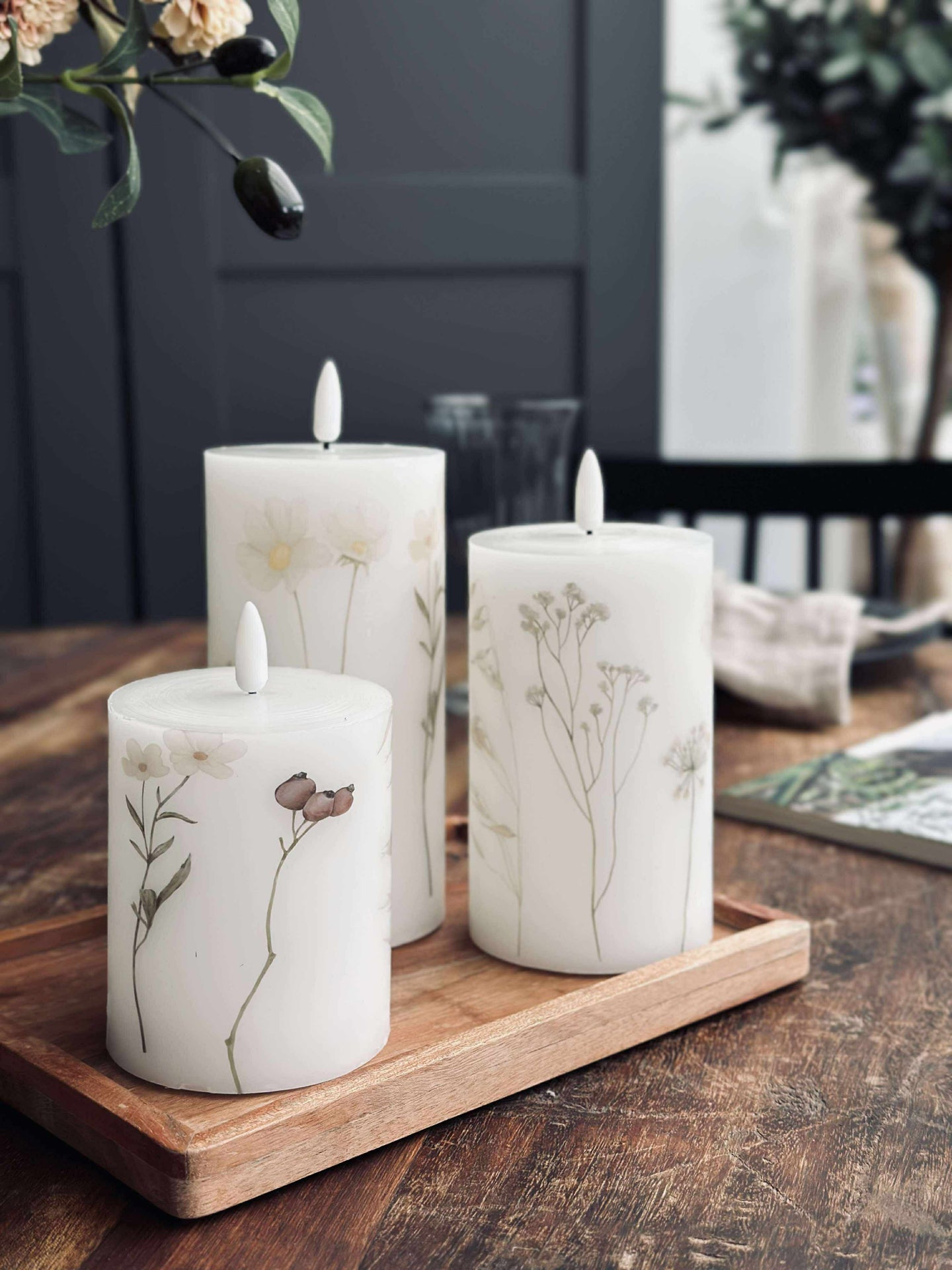 LED blockljus FLOWER – Set med 3 st och fjärrkontroll