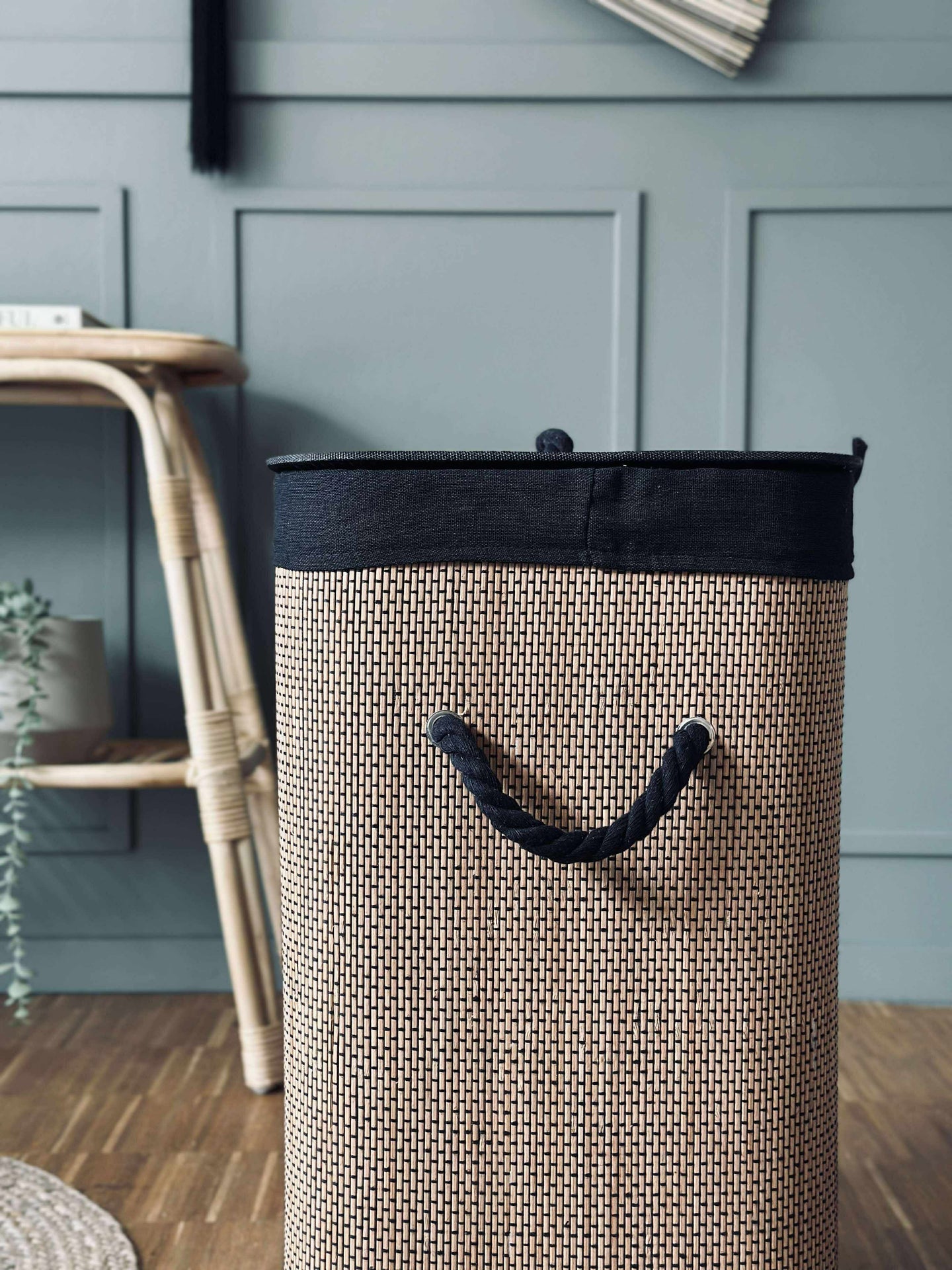 Tvättkorg i bambu - Svart