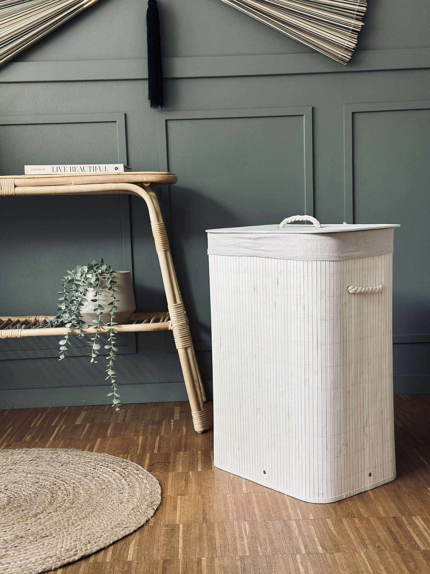 Tvättkorg i bambu - Vit