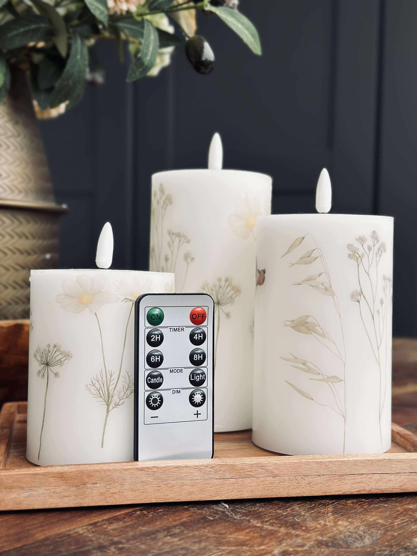 LED blockljus FLOWER – Set med 3 st och fjärrkontroll