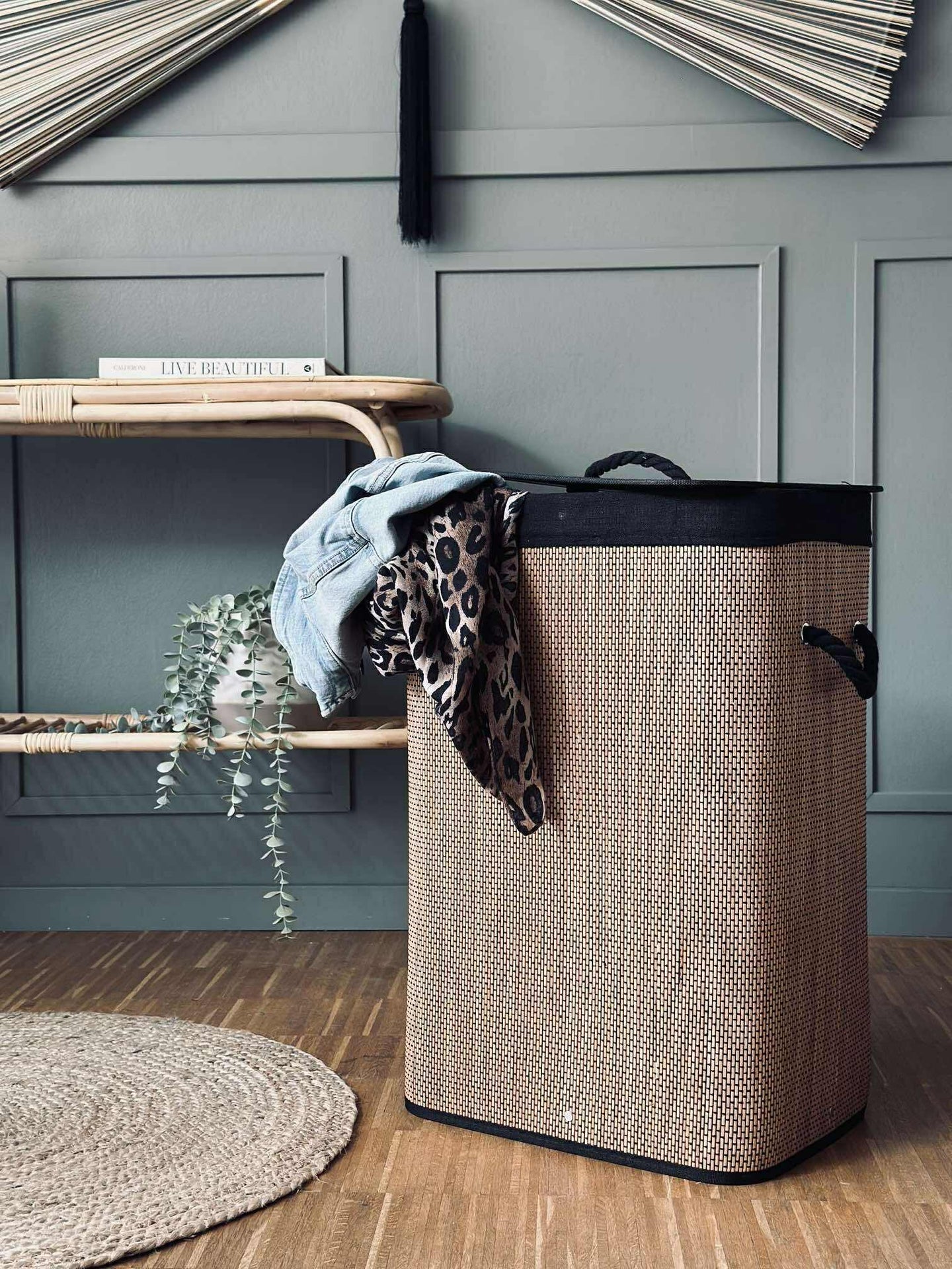 Tvättkorg i bambu - Svart