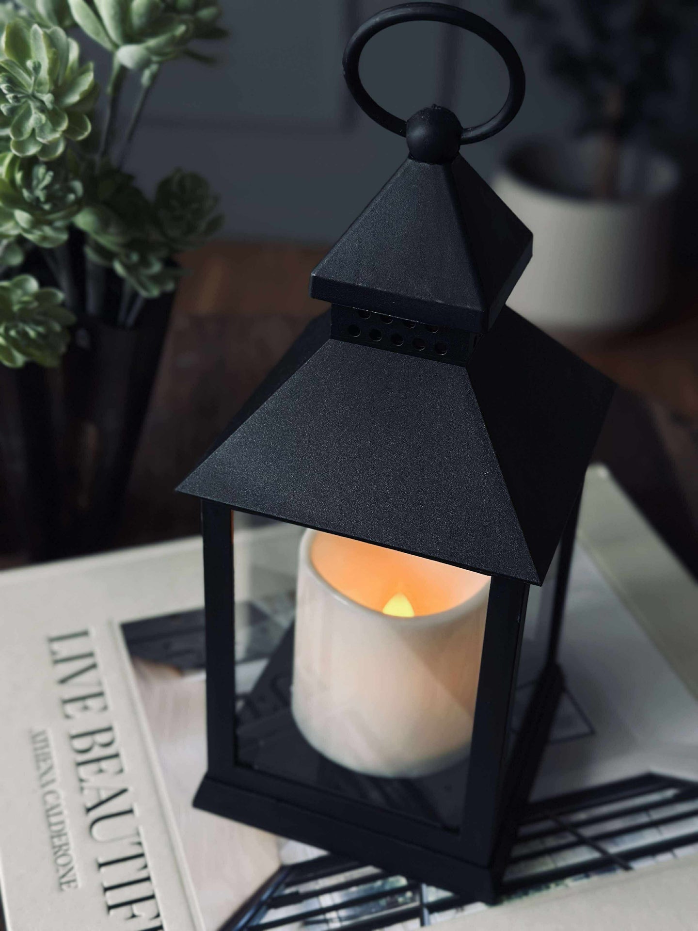 Lykta med Timer - Svart