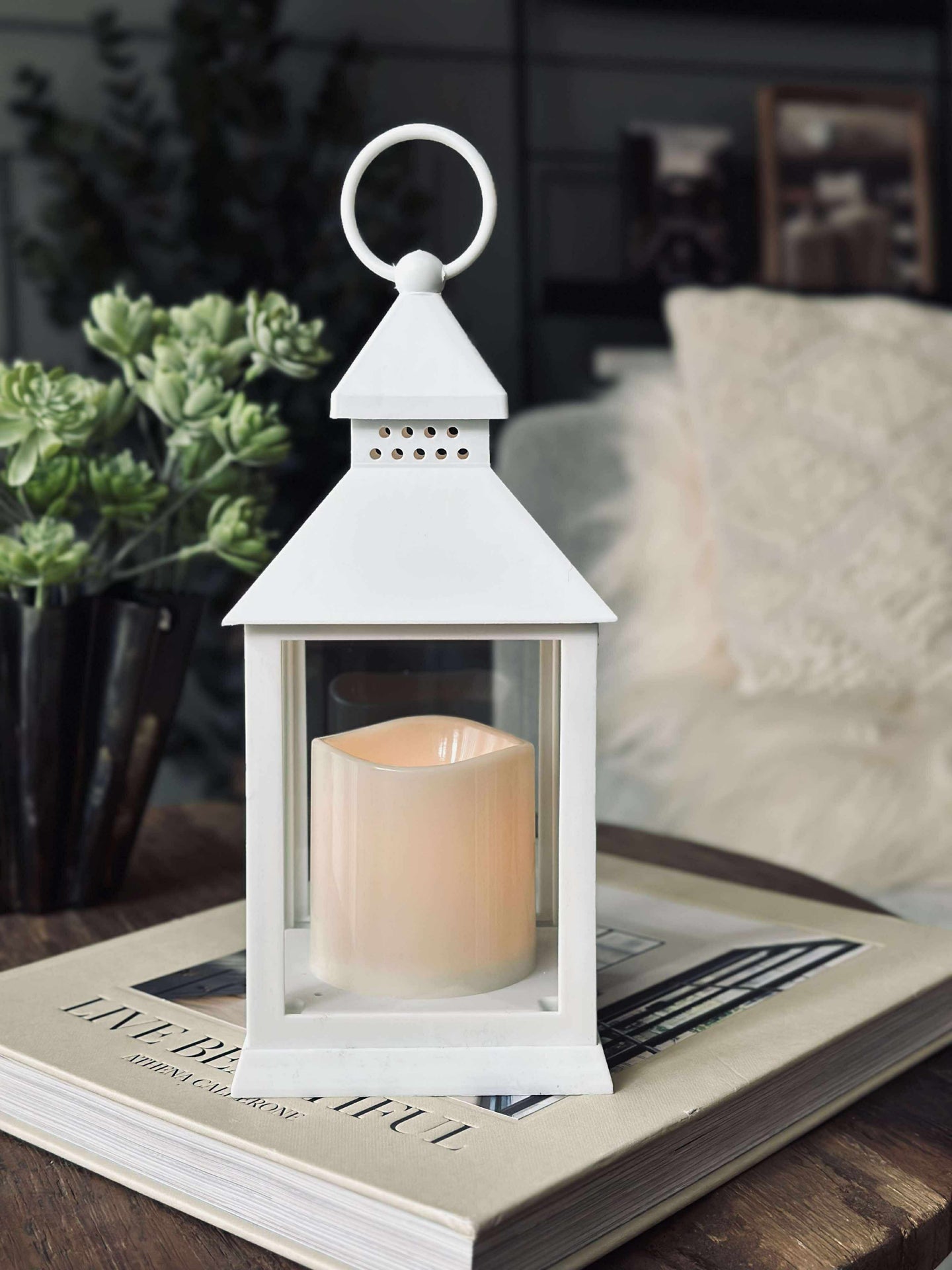 Lykta med timer - White