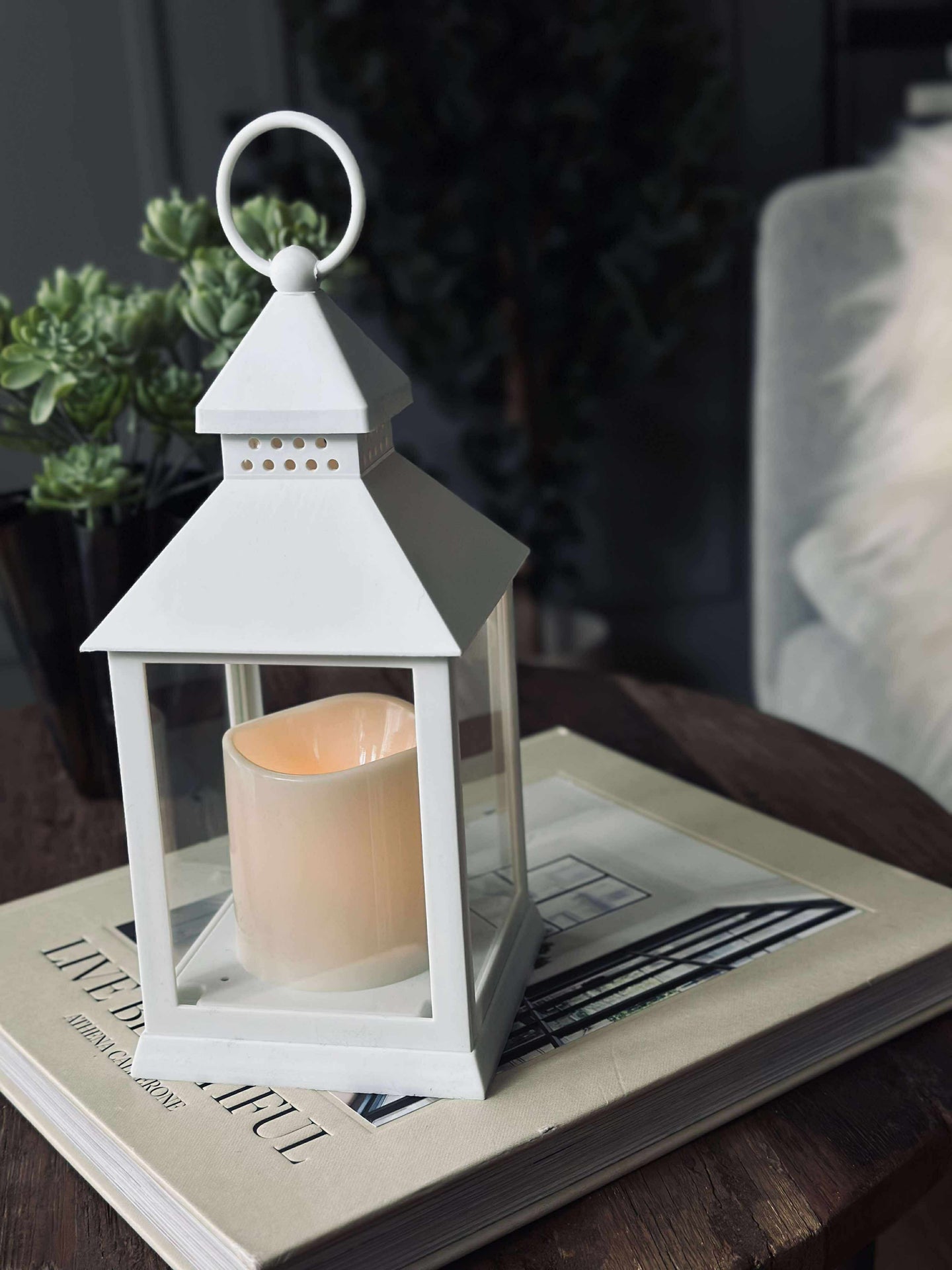 Lykta med timer - White