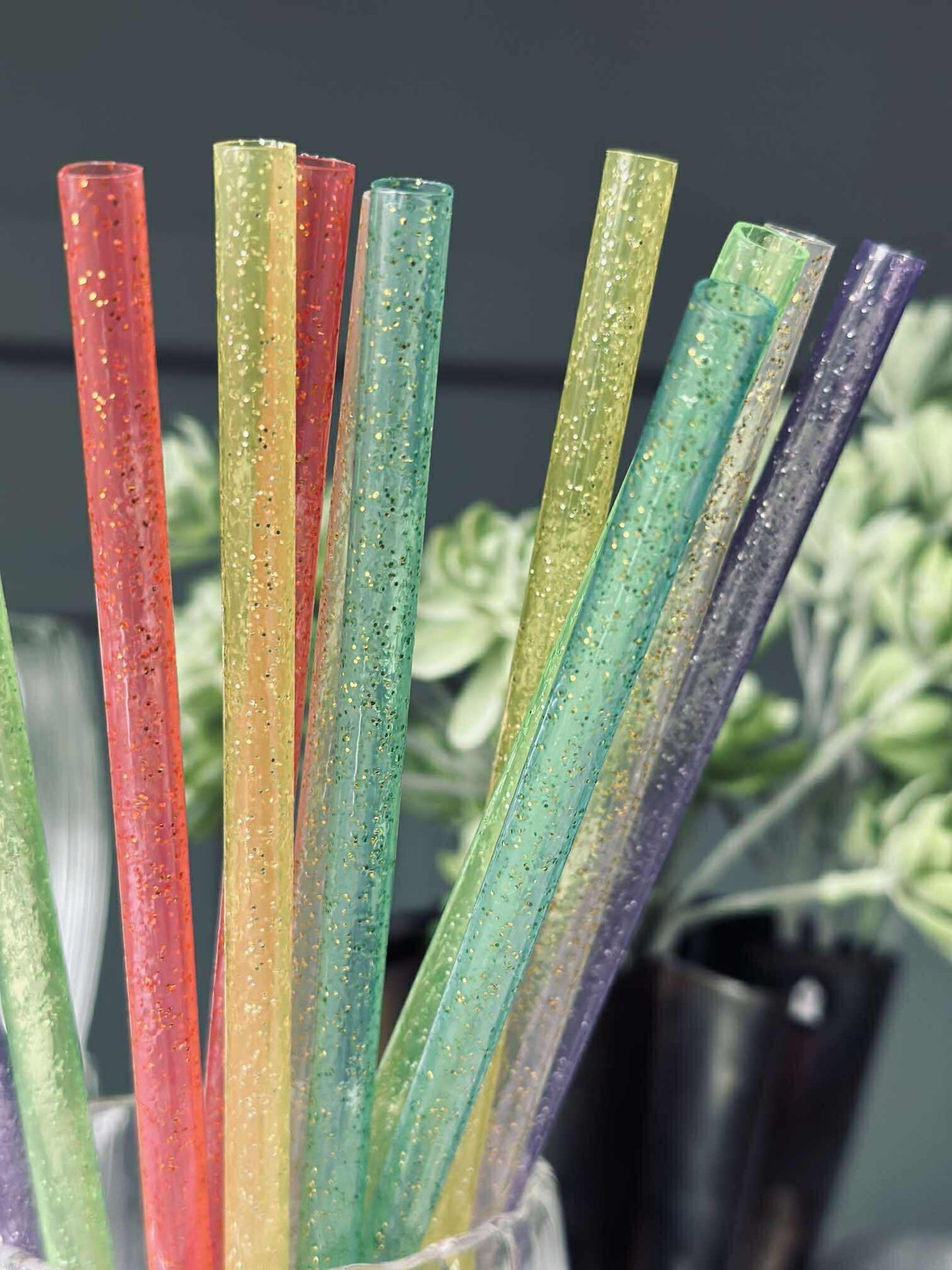 Återanvändbara sugrör med glitter