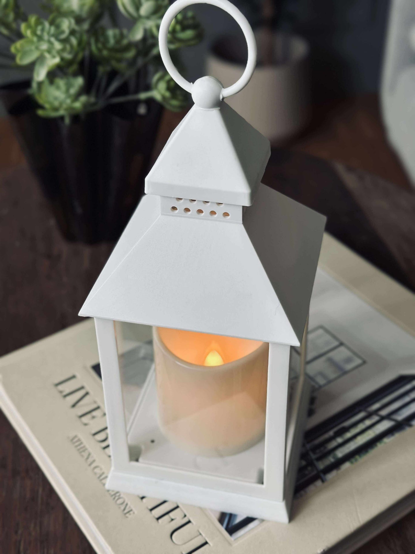 Lykta med timer - White