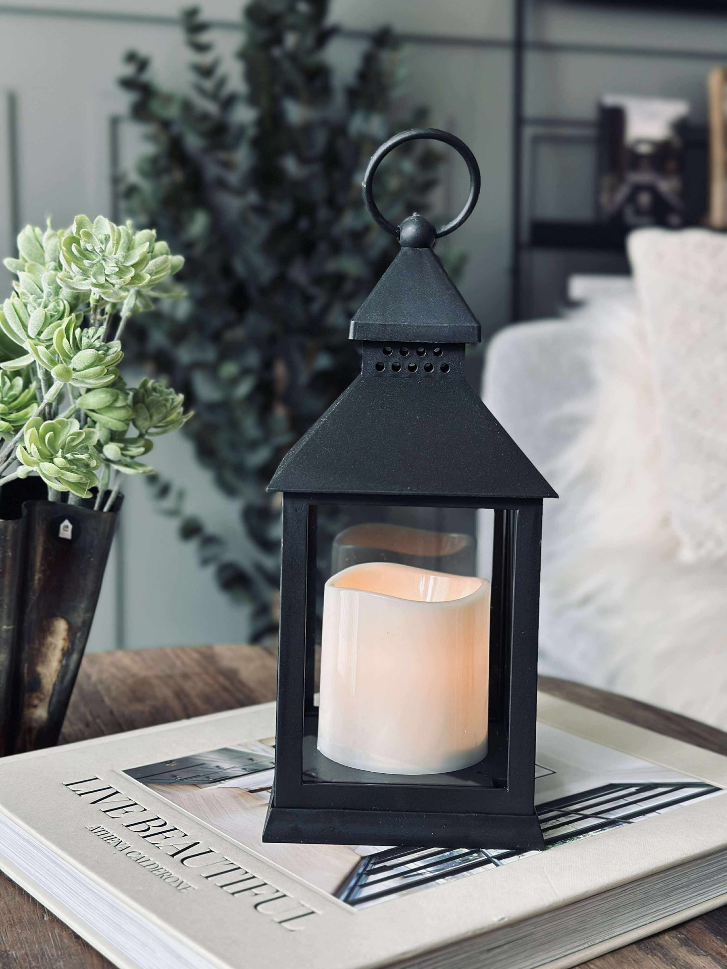 Lykta med Timer - Svart