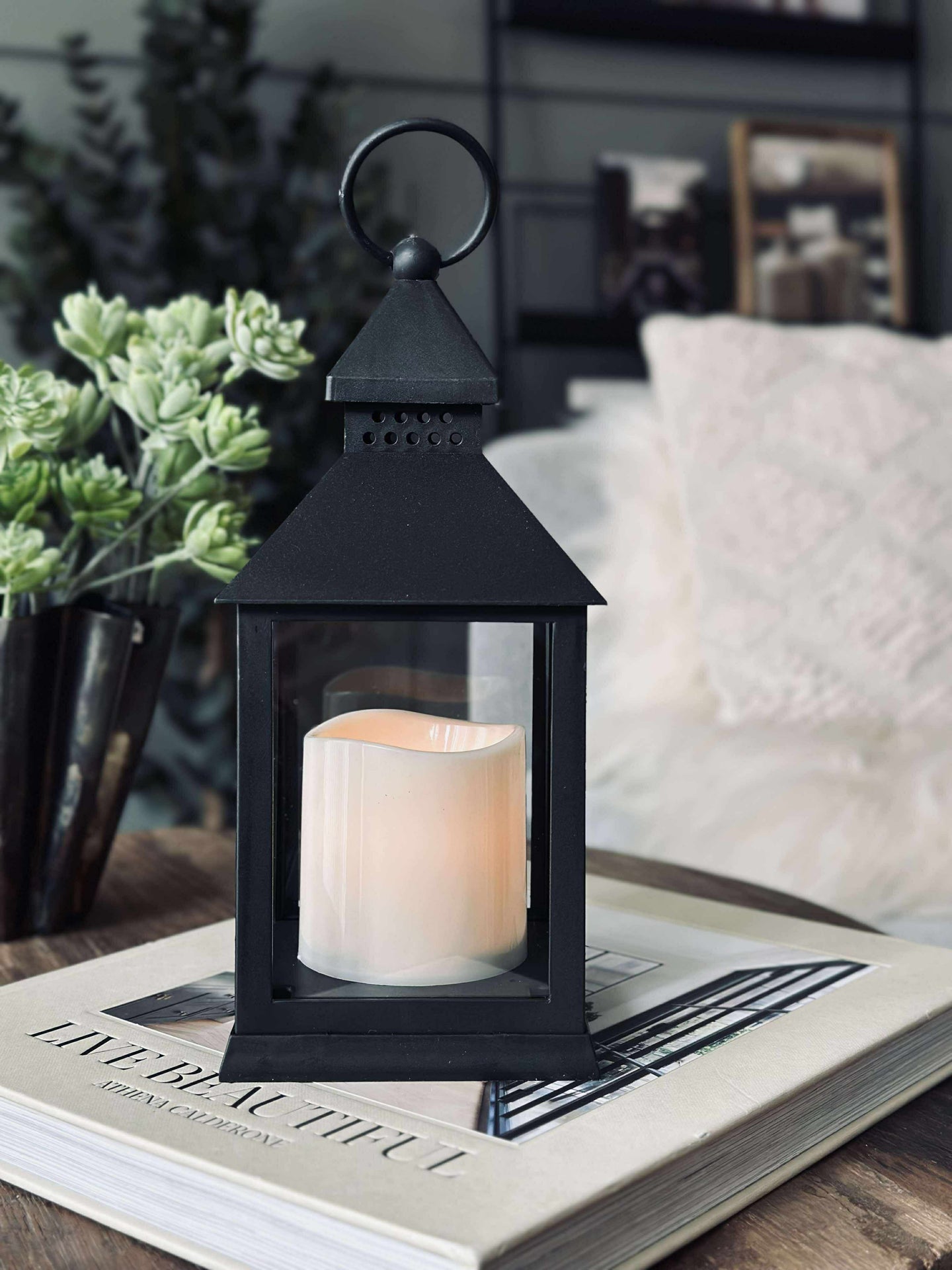 Lykta med Timer - Svart