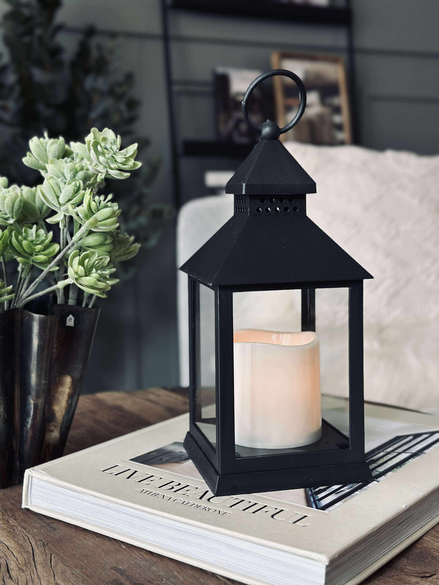 Lykta med Timer - Svart