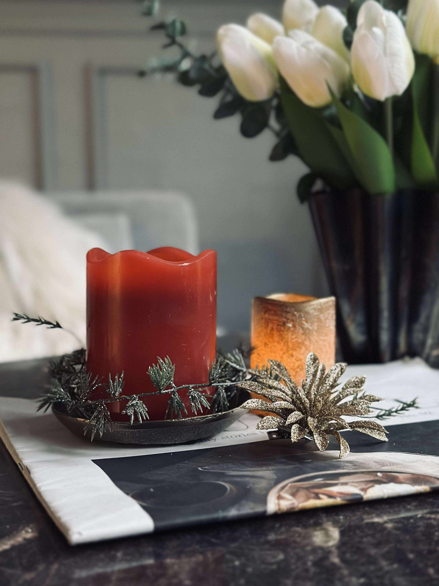 LED Blockljus Röd med timer - 7x9 cm