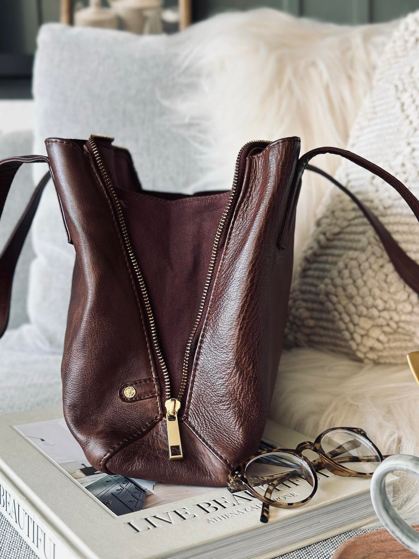 Axelväska - Brandy leather