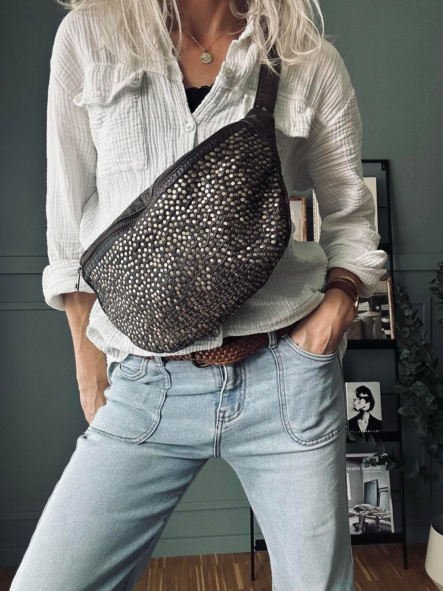 Bumbag Deluxe med nitar - Brun