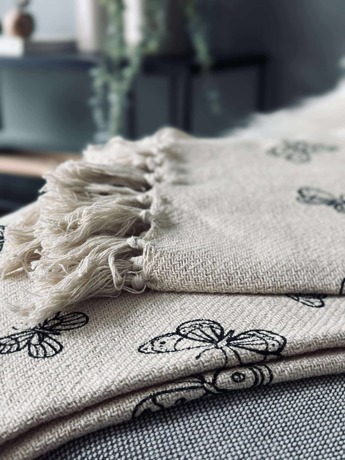 Pläd återvunnen bomull - Fjärilar