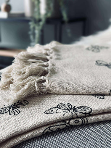 Pläd återvunnen bomull - Fjärilar