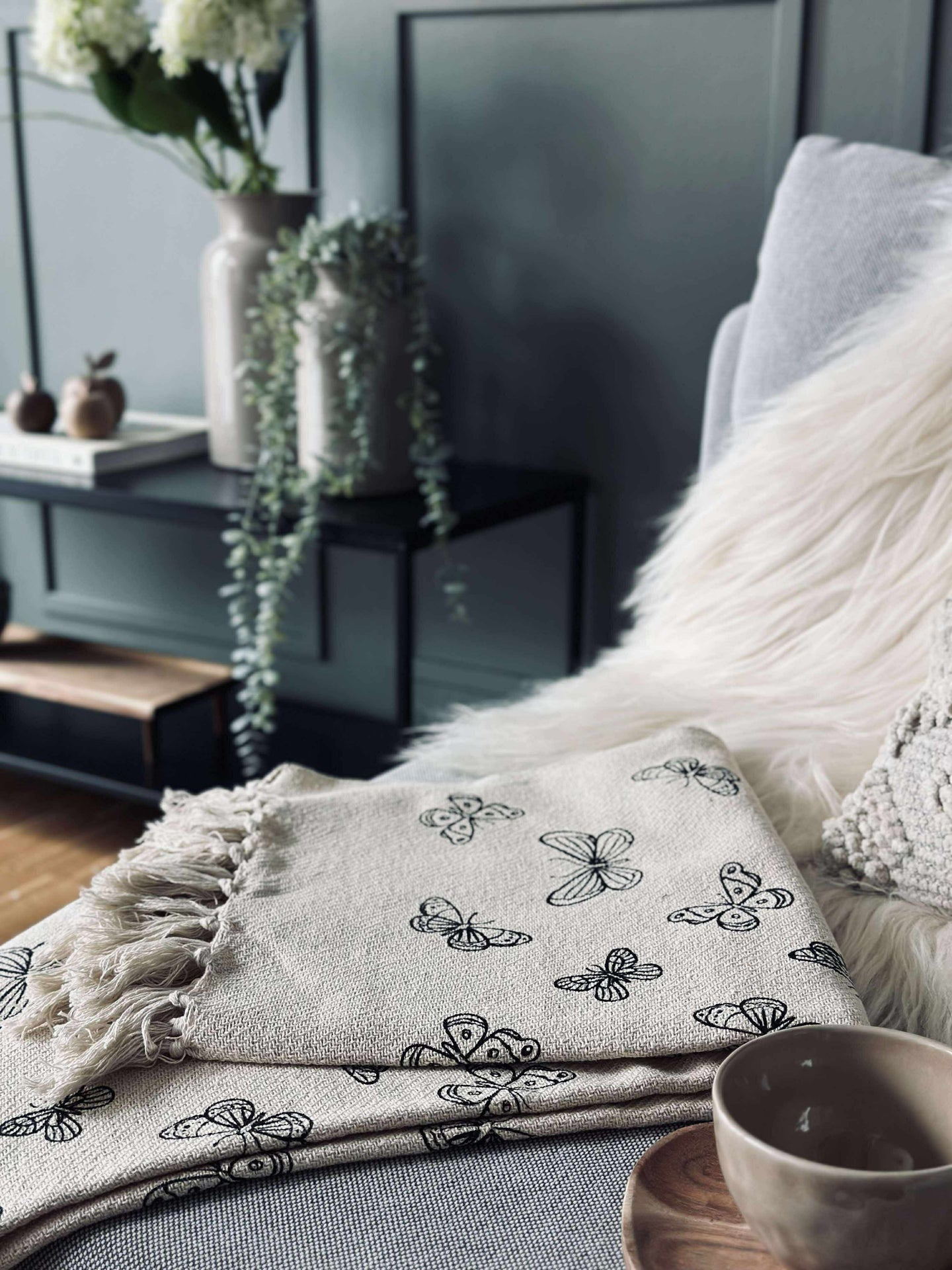 Pläd återvunnen bomull - Fjärilar