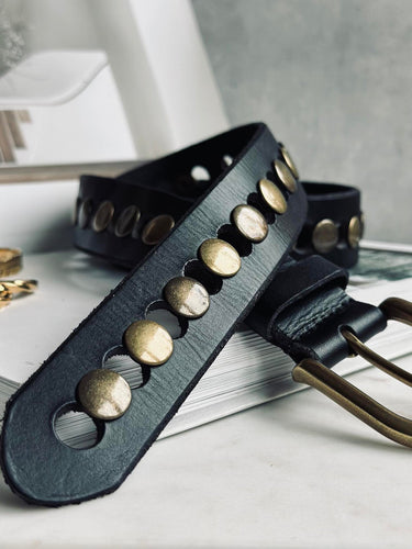 Jeansbälte dekorerat med nitar - Svart