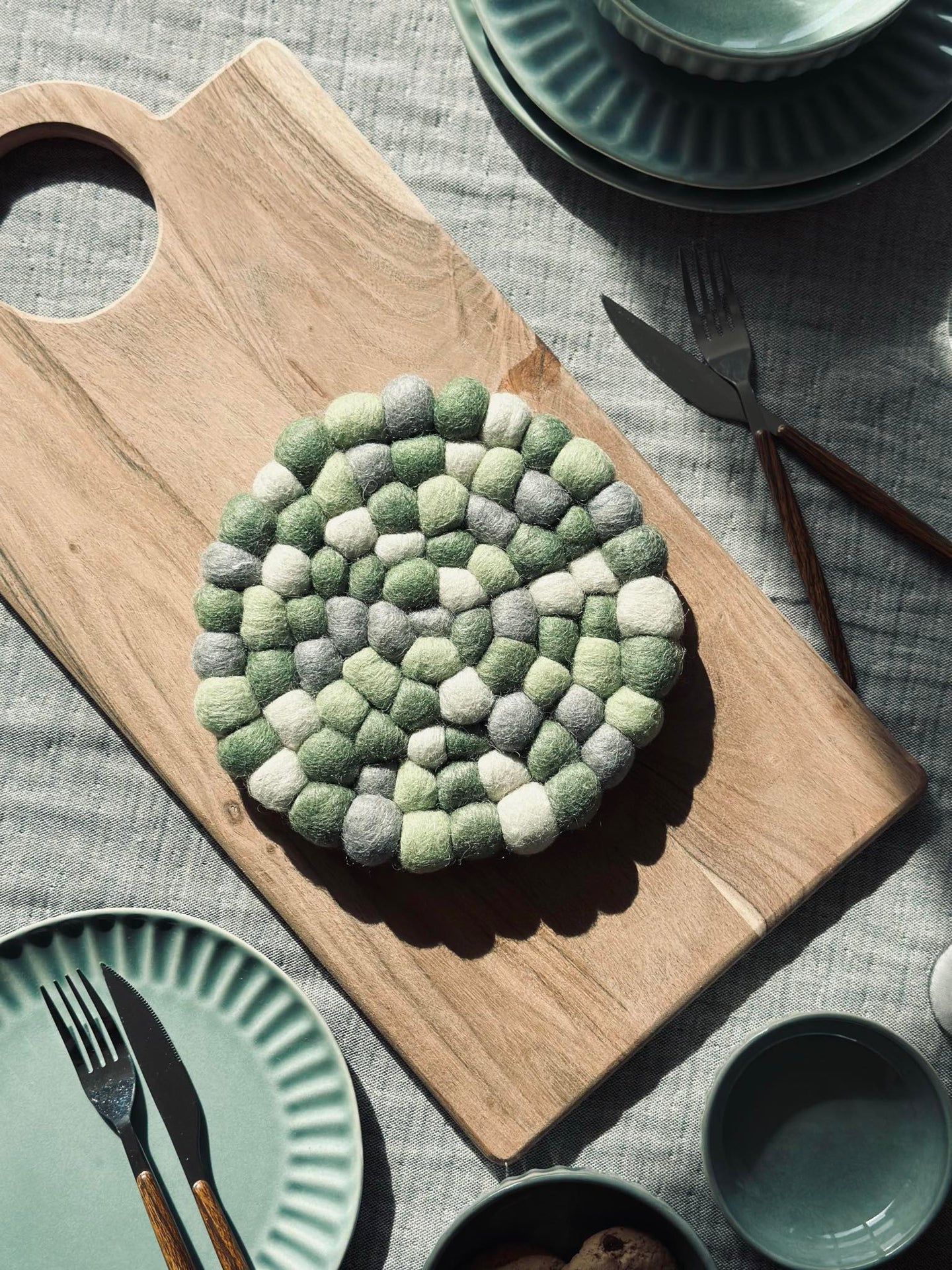 Grytunderlägg DOTS - Grön ullmix