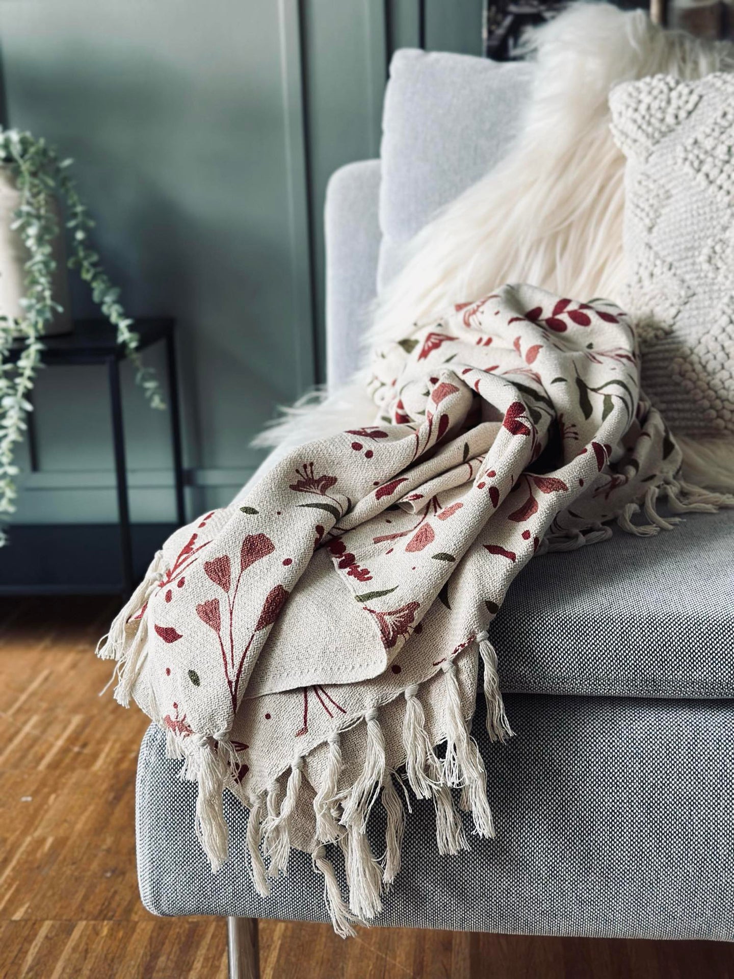 Pläd återvunnen bomull - Flora