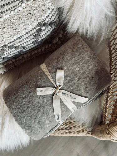 Pläd 100 % ull - Beige / natur