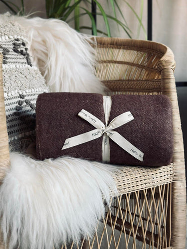 Pläd 100 % ull - Mörk ros