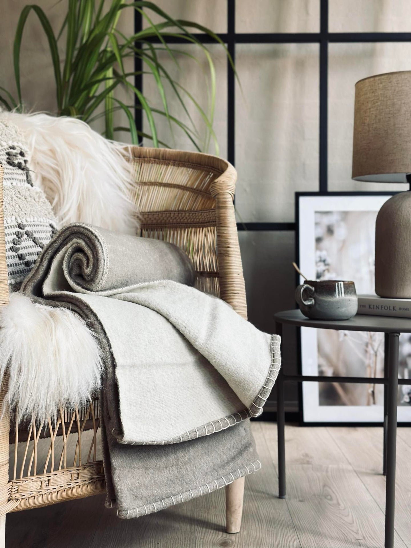 Pläd 100 % ull - Beige / natur