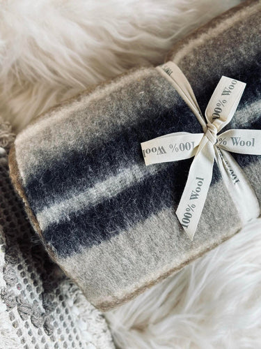 Pläd 100 % ull - Taupe rand