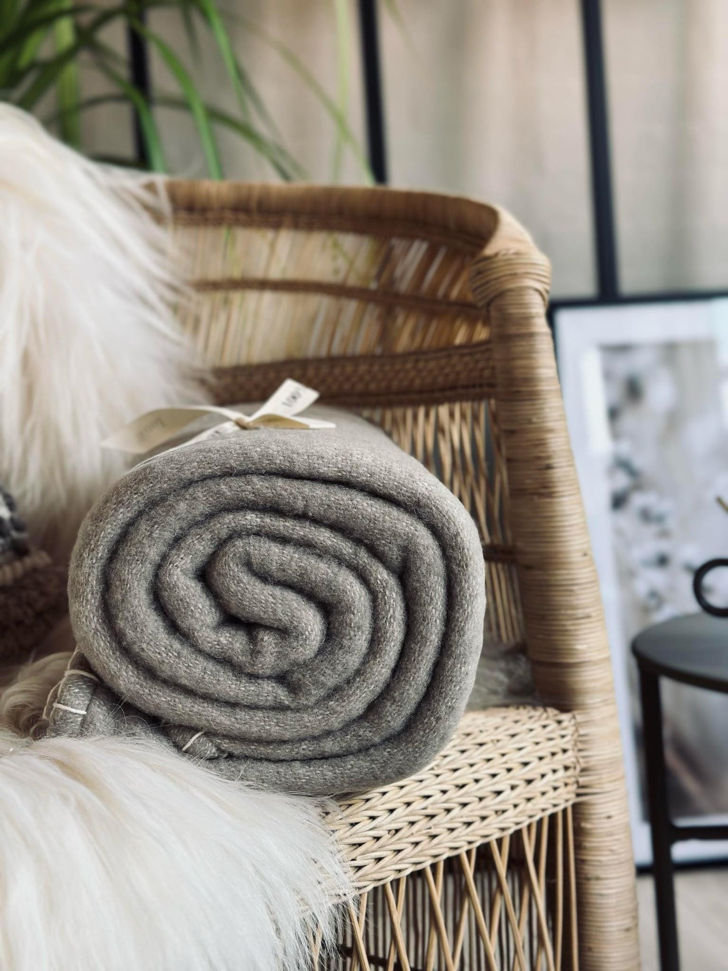 Pläd 100 % ull - Beige / natur