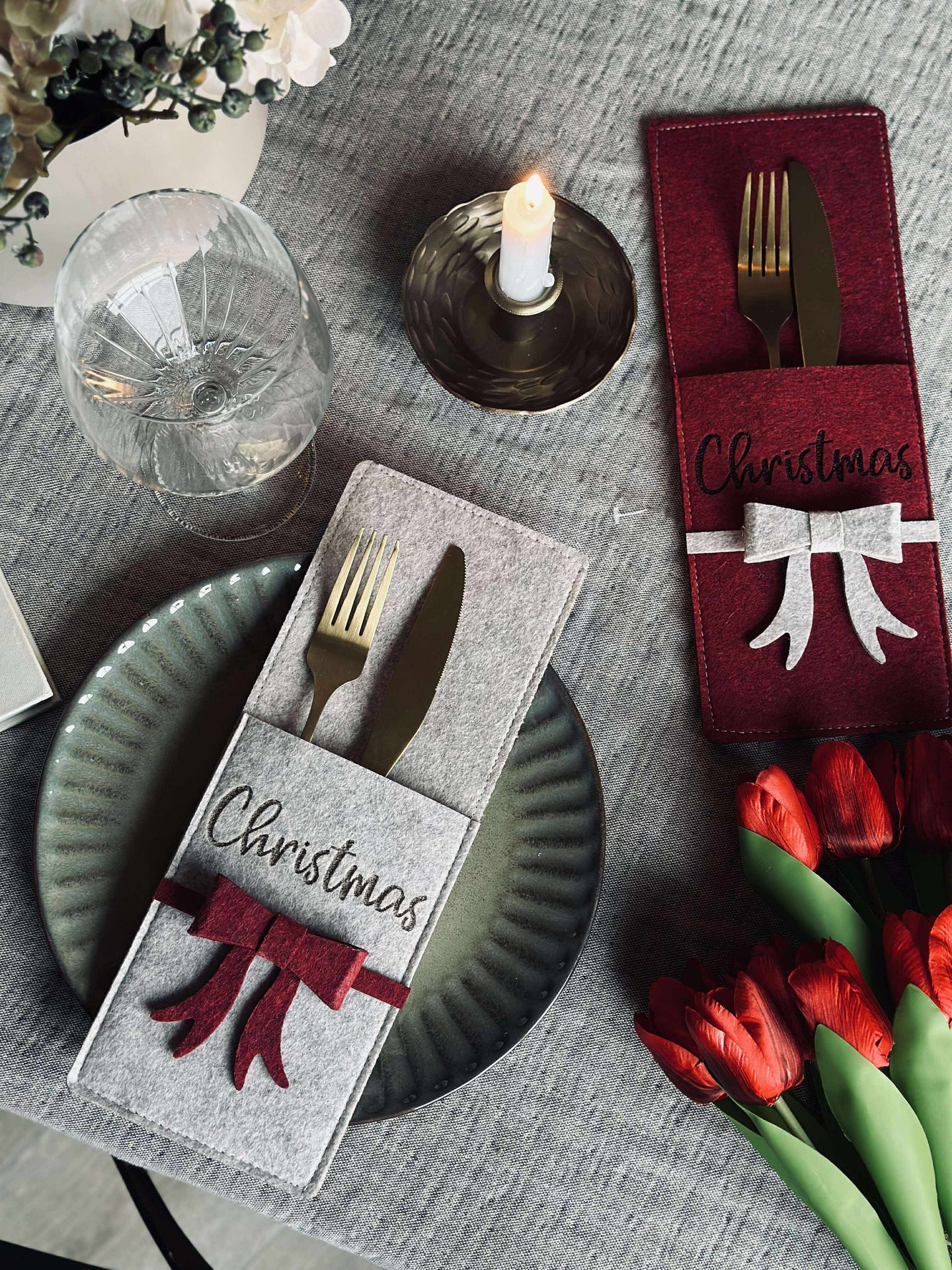 Bestickhållare med rosett - Beige 1 st.