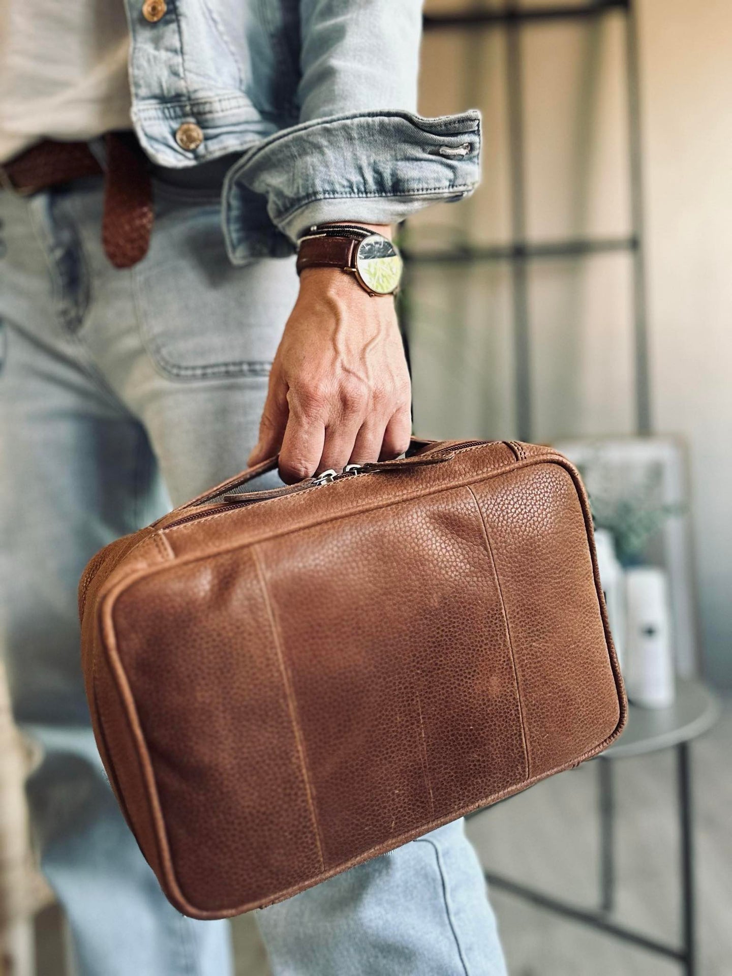 Necessär Cognac fyrkantig