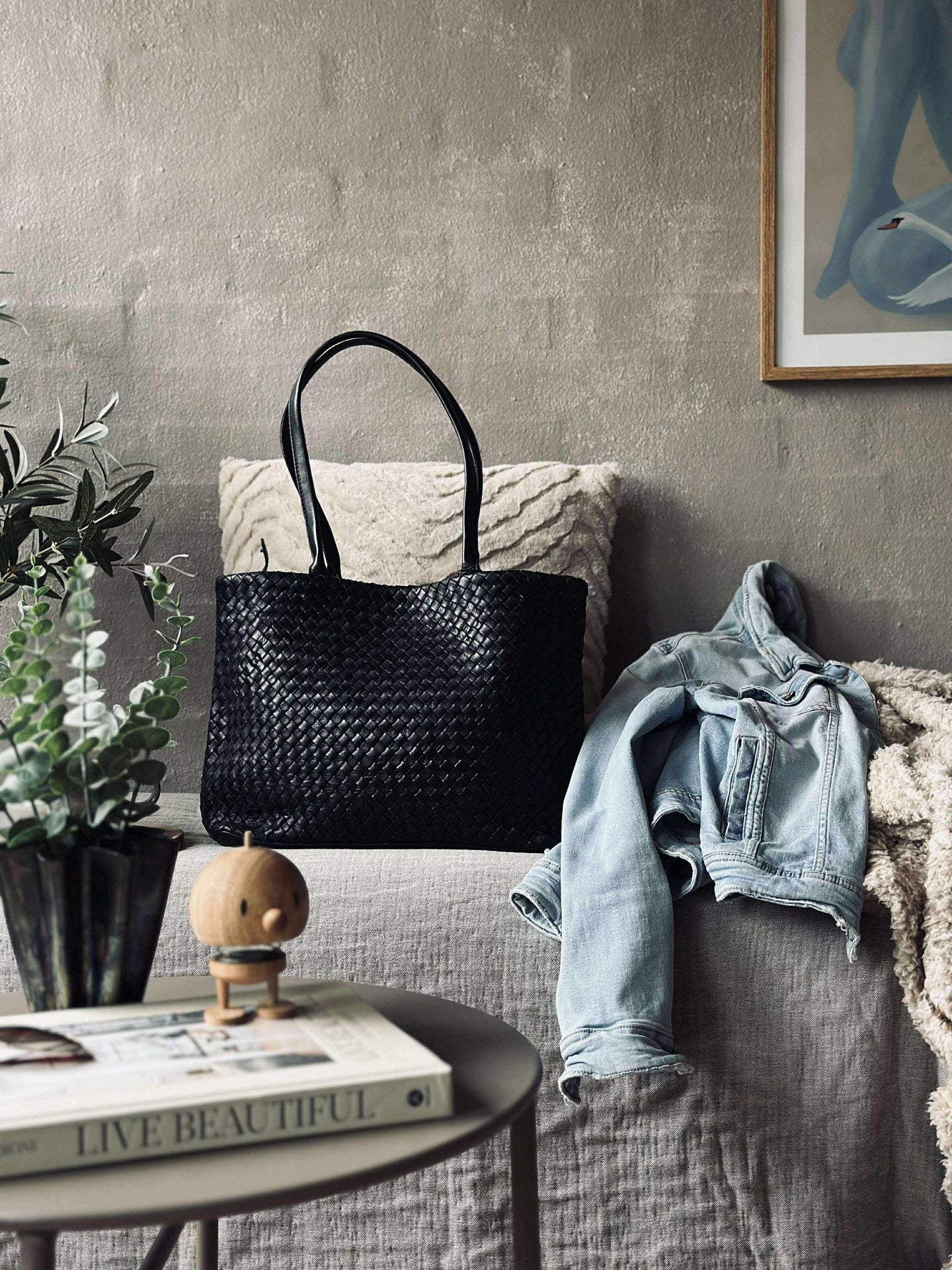 Shopper i flätat läder - Svart