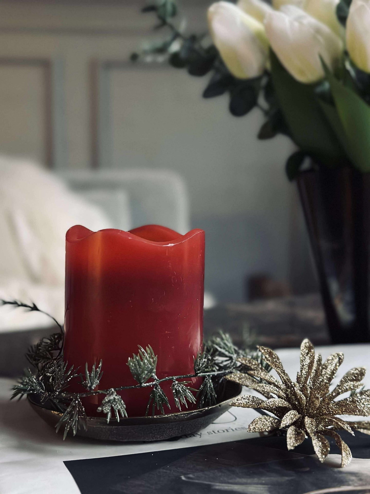 LED Blockljus Röd med timer - 7x9 cm