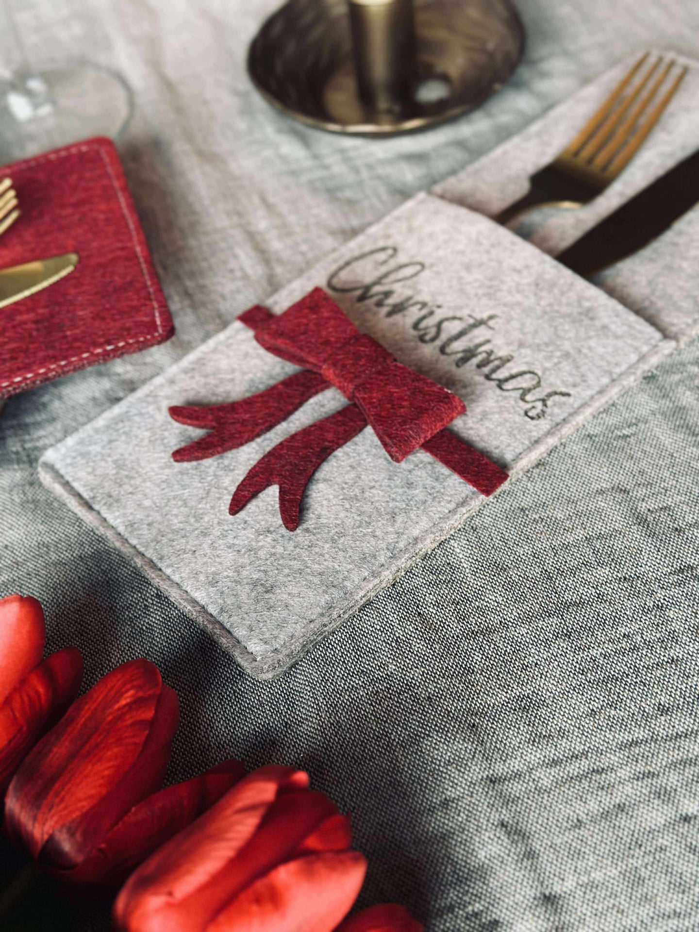 Bestickhållare med rosett - Beige 1 st.