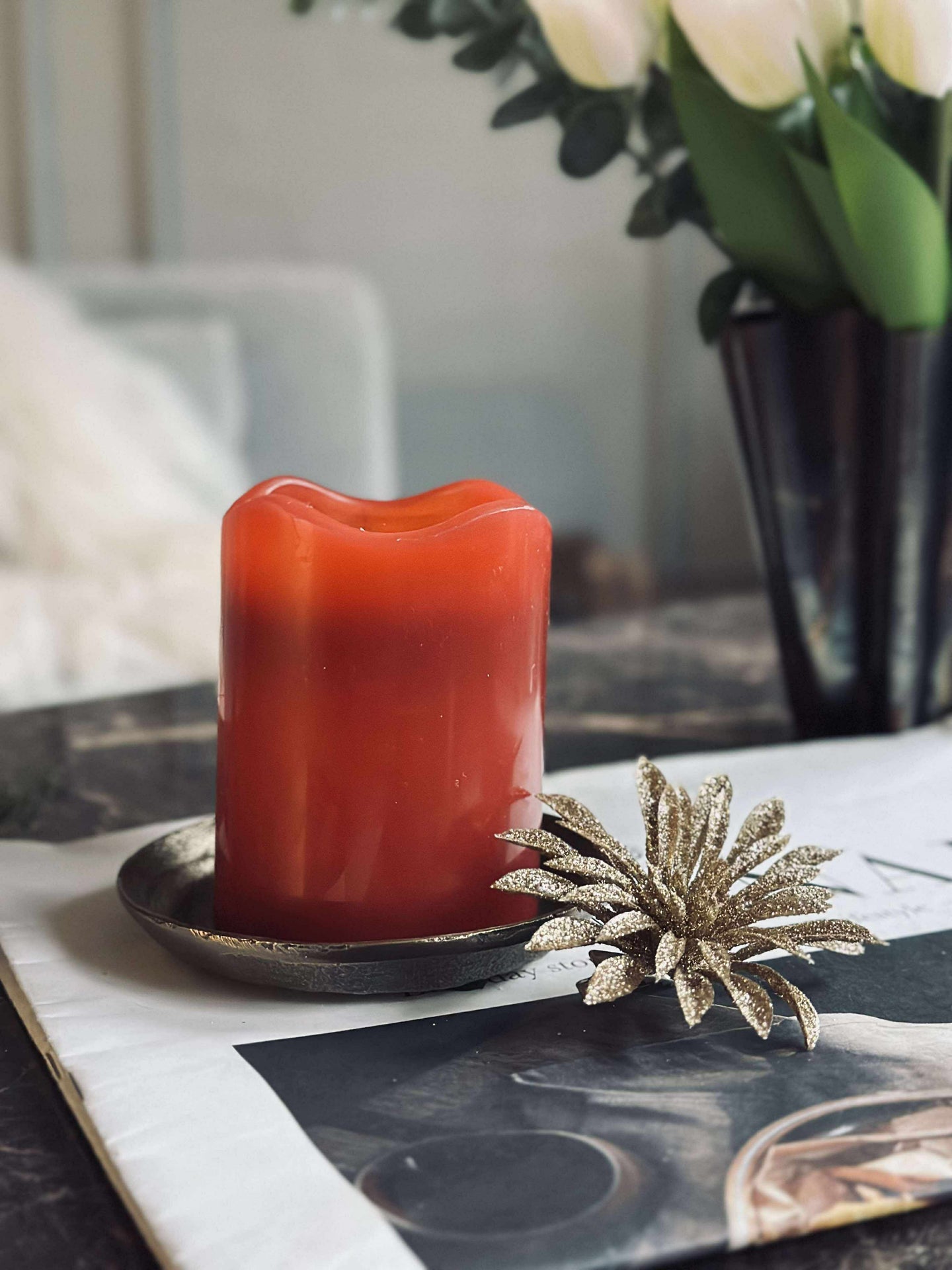 LED Blockljus Röd med timer - 7x9 cm