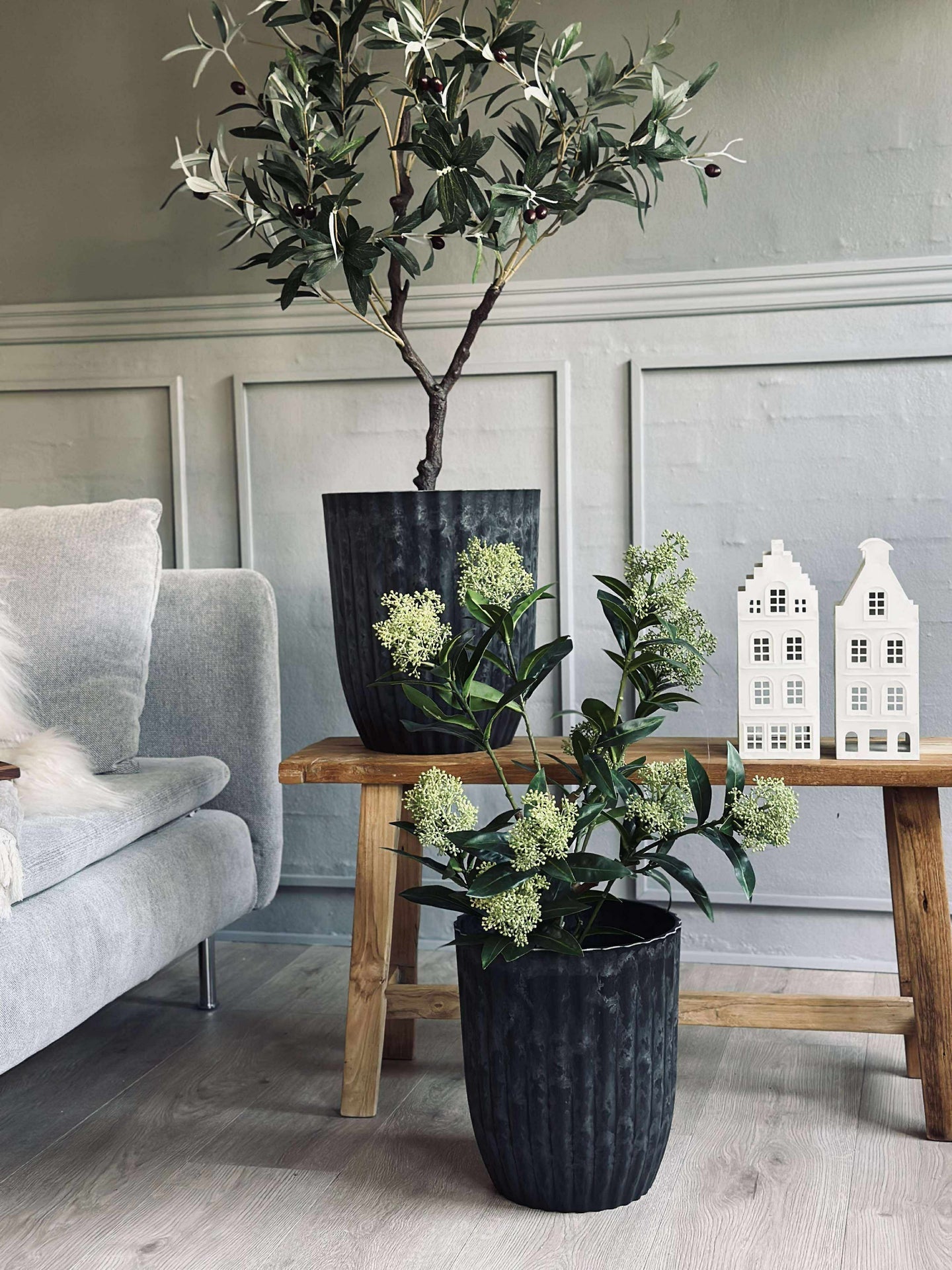 Krukor i betong-look - Set med 2 st