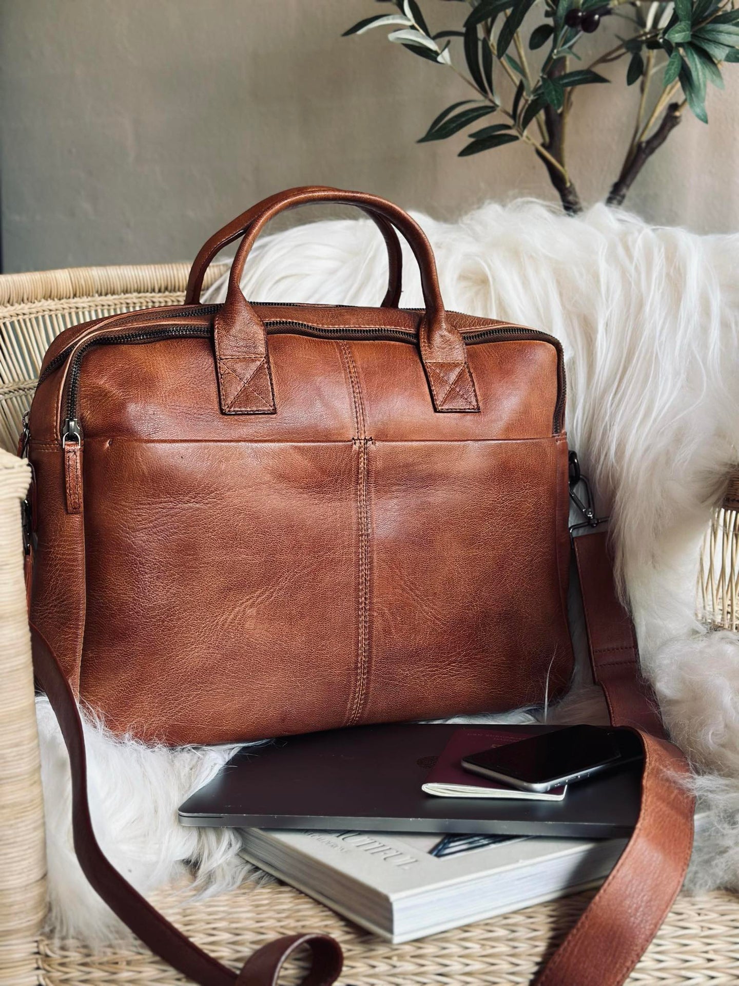 Laptopväska cognac