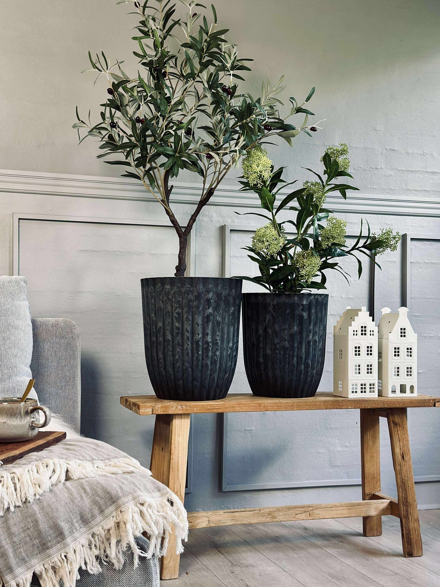 Krukor i betong-look - Set med 2 st