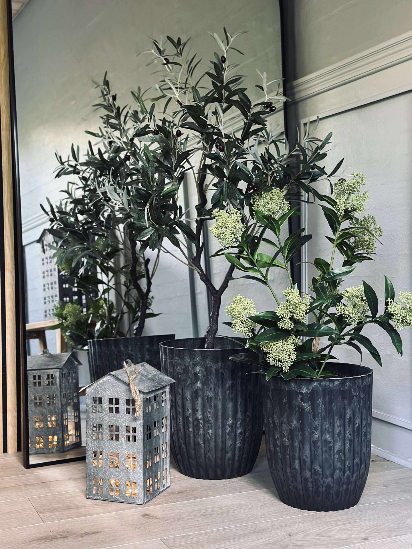 Krukor i betong-look - Set med 2 st